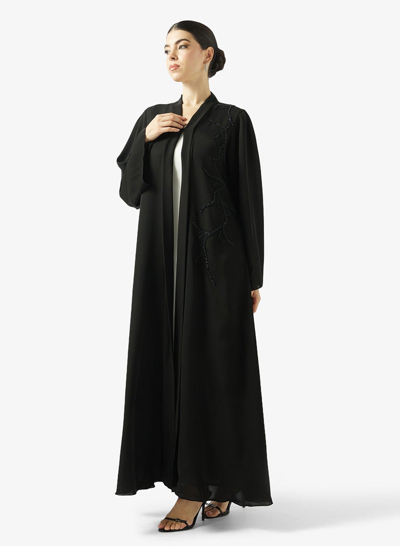 hayas closet Embellished Open Front V Neck Abaya - Image 5